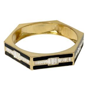 Vtg CC Skye Monaco Black Enameled Baguette Crystal Gold Art Deco Bangle Bracelet